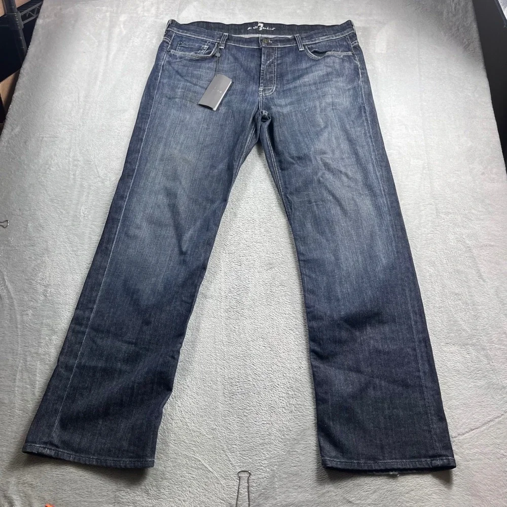 7 For All Mankind Standard Straight Leg Jeans Mens 38 Blue‎ T521408S Button Fly